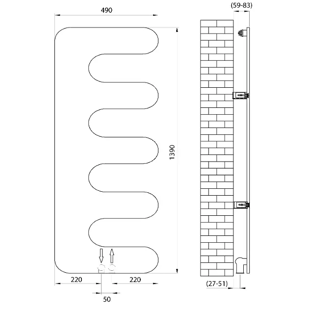 Sapho - Bathroom heating - Törölközőszárítós radiátor - MI1400 – 2. kép