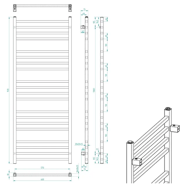 Sapho - Metro - Törölközőszárítós radiátor - IR420TB – 2. kép