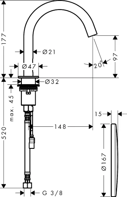 Axor - Uno - Közületi mosdó csaptelep - 38010670 – 2. kép