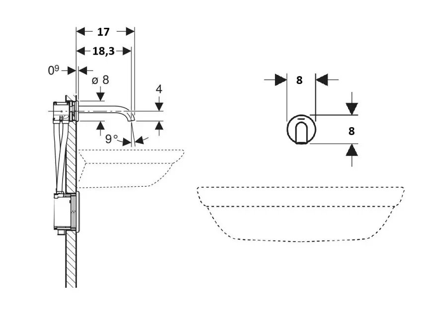 Geberit - Piave - Közületi mosdó csaptelep - 116.266.SN.1 – 2. kép