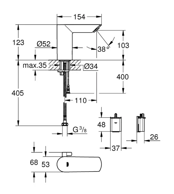 Grohe - Bau Cosmopolitan E - Közületi mosdó csaptelep - 36451000 – 2. kép