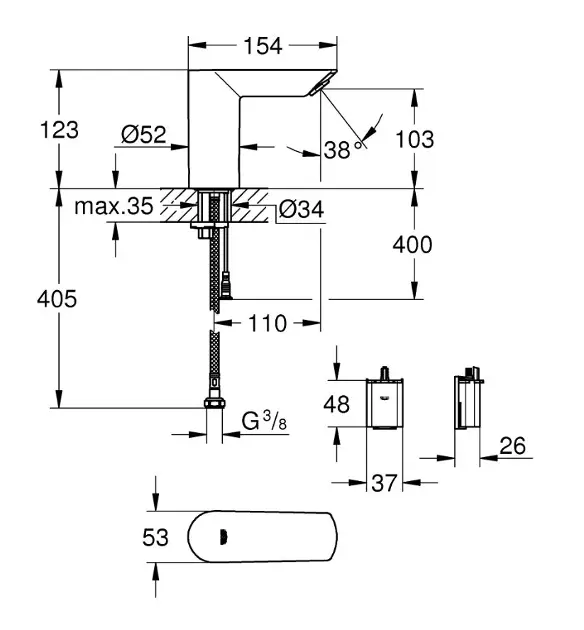 Grohe - Bau Cosmopolitan E - Közületi mosdó csaptelep - 36452000 – 2. kép