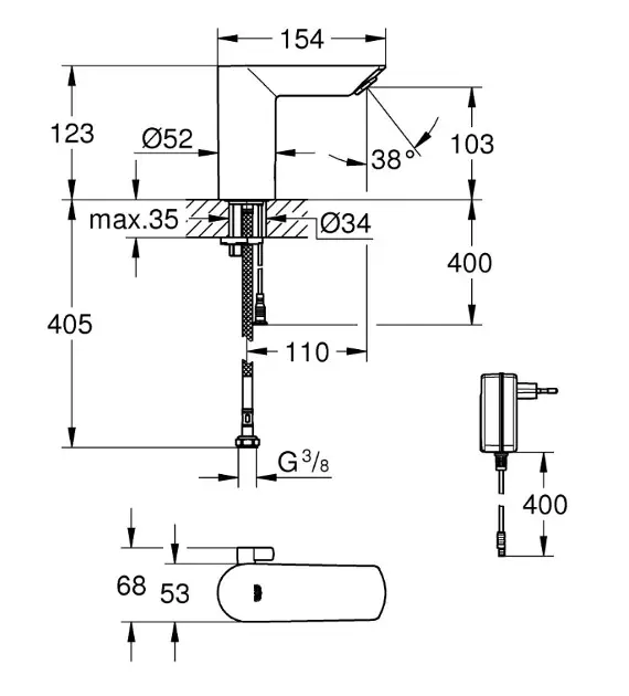 Grohe - Bau Cosmopolitan E - Közületi mosdó csaptelep - 36453000 – 2. kép