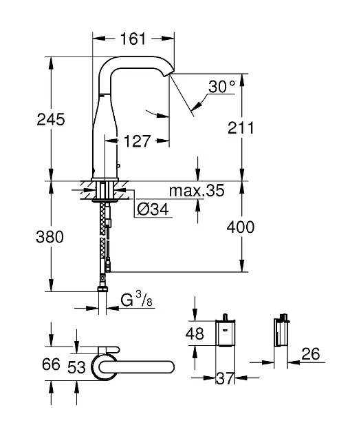 Grohe - Essence E - Közületi mosdó csaptelep - 36445A00 – 2. kép