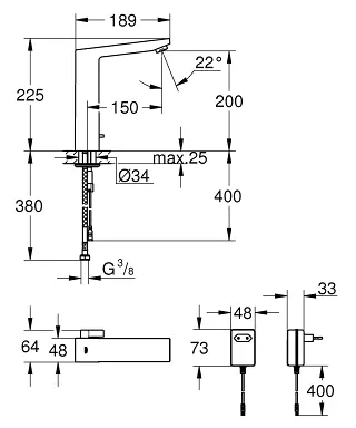 Grohe - Eurocube E - Közületi mosdó csaptelep - 36440000 – 2. kép