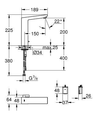 Grohe - Eurocube E - Közületi mosdó csaptelep - 36441000 – 2. kép