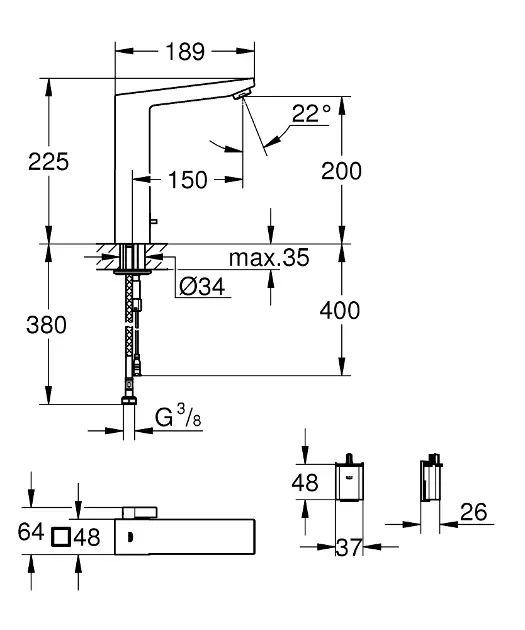 Grohe - Eurocube E - Közületi mosdó csaptelep - 36441DC0 – 2. kép