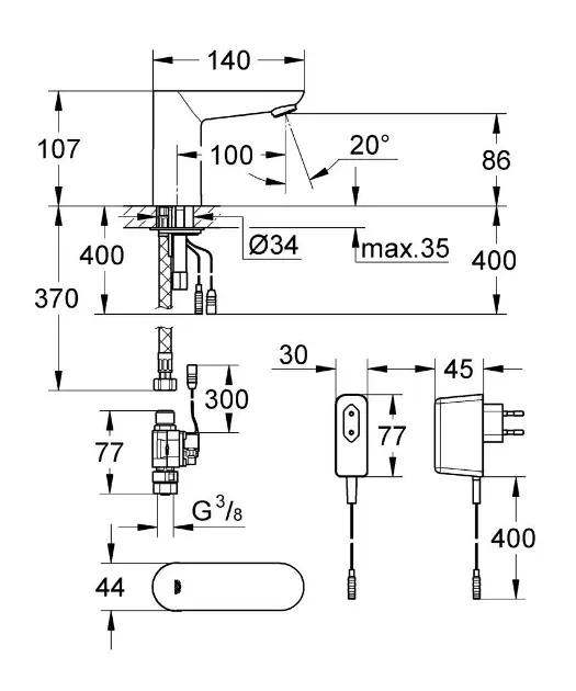 Grohe - Euroeco Cosmopolitan E - Közületi mosdó csaptelep - 36269000 – 2. kép