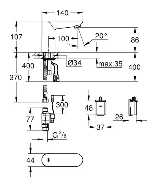 Grohe - Euroeco Cosmopolitan E - Közületi mosdó csaptelep - 36271000 – 2. kép