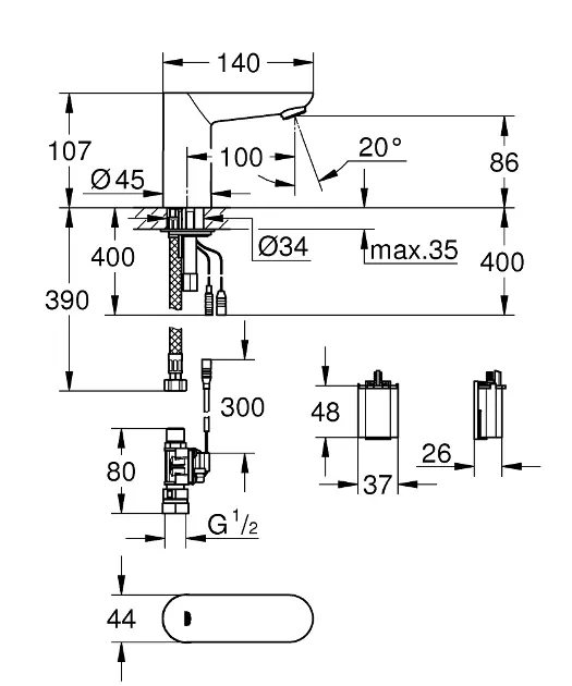 Grohe - Euroeco Cosmopolitan E - Közületi mosdó csaptelep - 36272000 – 2. kép