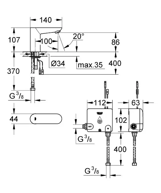 Grohe - Euroeco Cosmopolitan E - Közületi mosdó csaptelep - 36384000 – 2. kép