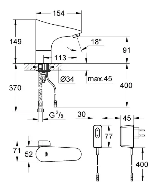 Grohe - Europlus E - Közületi mosdó csaptelep - 36015001 – 2. kép