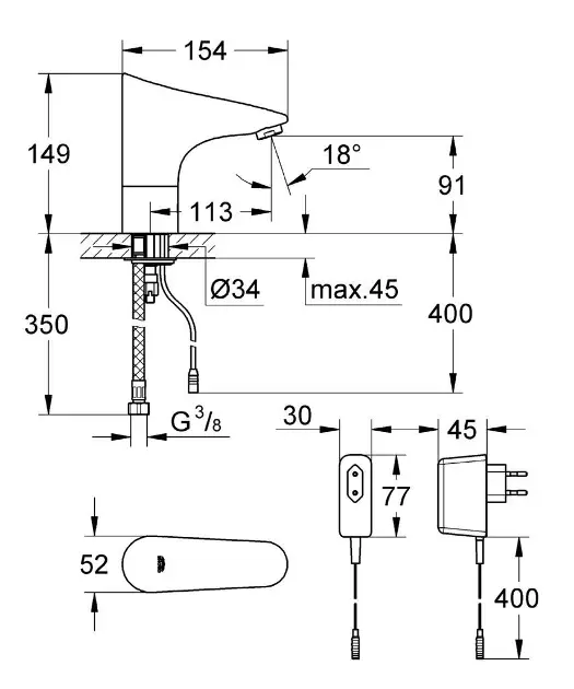 Grohe - Europlus E - Közületi mosdó csaptelep - 36016001 – 2. kép