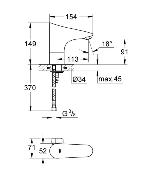 Grohe - Europlus E - Közületi mosdó csaptelep - 36207001 – 2. kép