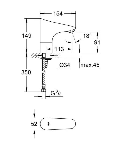 Grohe - Europlus E - Közületi mosdó csaptelep - 36208001 – 2. kép