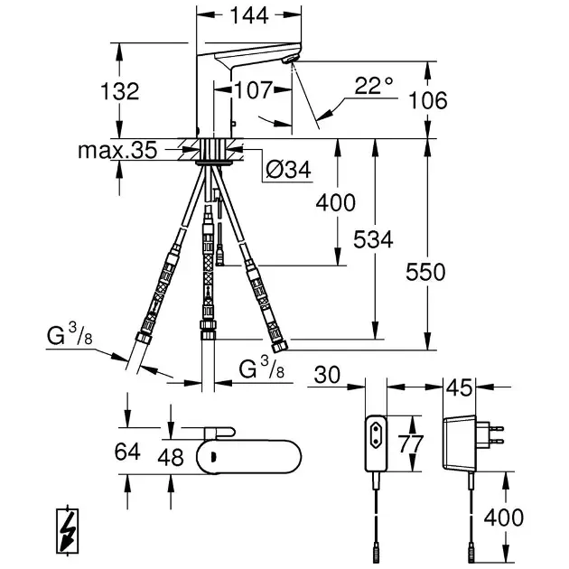Grohe - Eurosmart CE - Közületi mosdó csaptelep - 36324001 – 2. kép