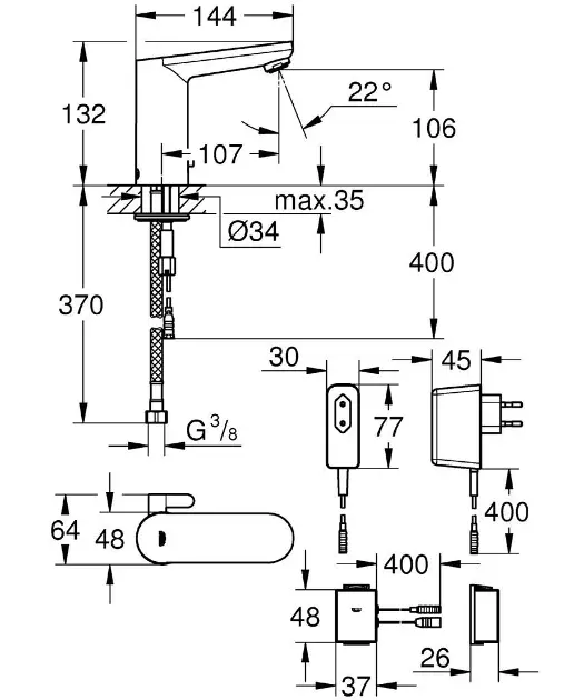 Grohe - Eurosmart Cosmopolitan E Bluetooth - Közületi mosdó csaptelep - 36413000 – 2. kép