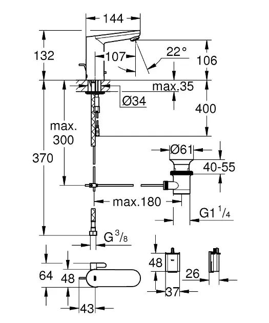 Grohe - Eurosmart Cosmopolitan E - Közületi mosdó csaptelep - 36331001 – 2. kép