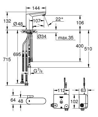 Grohe - Eurosmart Cosmopolitan E - Közületi mosdó csaptelep - 36386001 – 2. kép