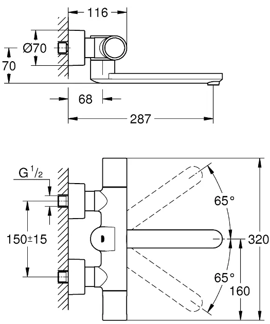 Grohe - Eurosmart Cosmopolitan E - Közületi mosdó csaptelep - 36454000 – 2. kép
