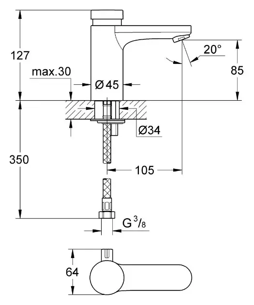 Grohe - Eurosmart Cosmopolitan T - Közületi mosdó csaptelep - 36317000 – 2. kép