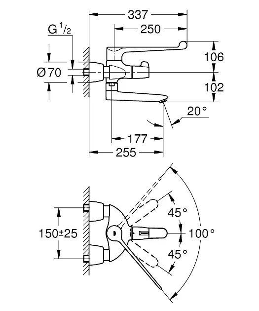 Grohe - Grohtherm Special - Közületi mosdó csaptelep - 34020001 – 2. kép