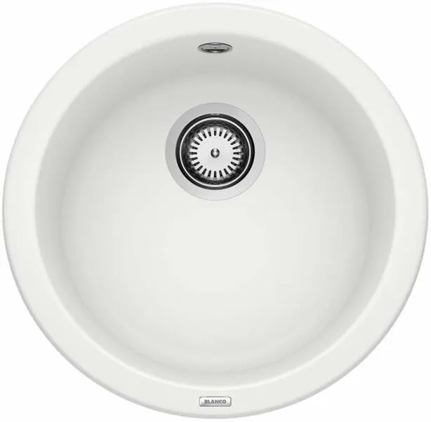 Blanco - Alulról beépíthető Silgranit fehér mosogató, csaplyuk nélkül, túlfolyóval, Ø38cm, lefolyógarnitúra helytakarékos csővel, 3 ½'“-os szűrőkosár - 511 621 – 2. kép