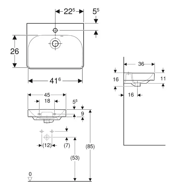 Geberit - Smyle Square - Kisméretű mosdó - 500.222.01.1 – 2. kép