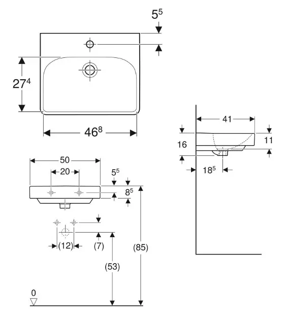 Geberit - Smyle Square - Kisméretű mosdó - 500.256.01.1 – 2. kép