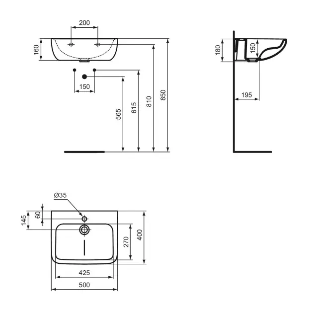 Ideal Standard - Contour 21+ - Kisméretű mosdó - E1603HY – 2. kép