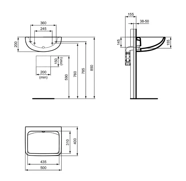 Ideal Standard - Contour 21+ - Kisméretű mosdó - E2327HY – 2. kép