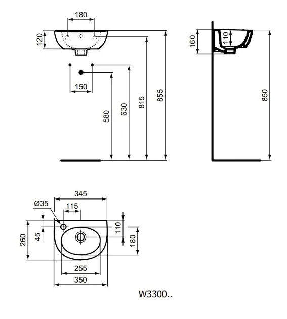 Ideal Standard - Eurovit - Kisméretű mosdó - W330001 – 2. kép