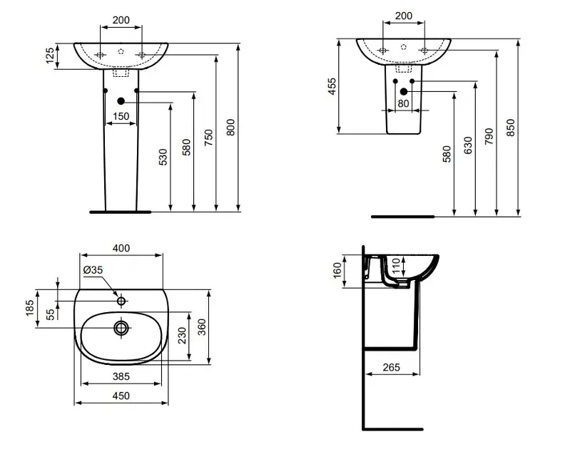 Ideal Standard - Tesi - Kisméretű mosdó - T352401 – 2. kép