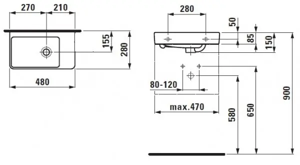 Laufen - Pro S - Kisméretű mosdó - H8159540001091 – 2. kép