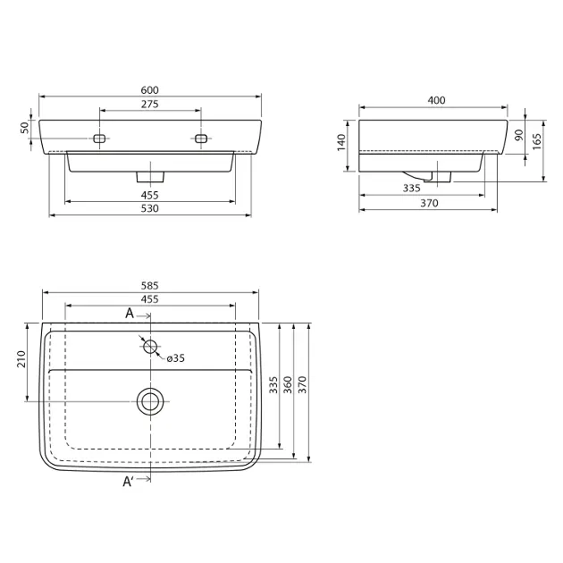 Aqualine - Sanitary ceramics - Mosdó - TU0351 – 2. kép