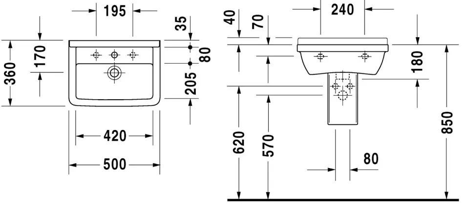 Duravit - Starck 3 - Mosdó - 0300500000 – 2. kép