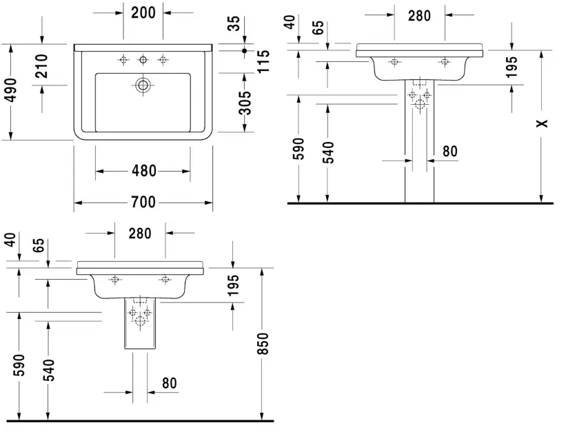 Duravit - Starck 3 - Mosdó - 0304700000 – 2. kép