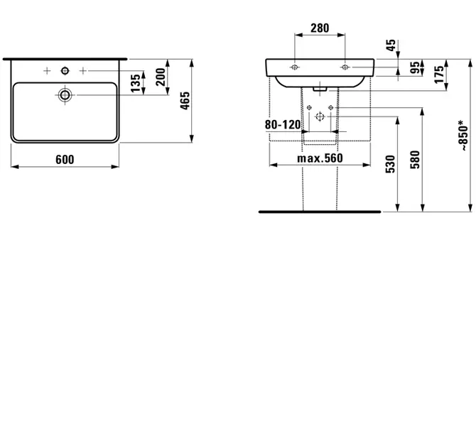 Laufen - Pro S - Mosdó - H8109634001041 – 2. kép