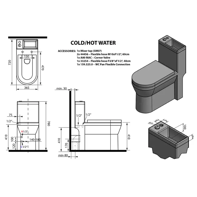Aqualine - HYGIE - Kombi-WC - PB104W – 2. kép