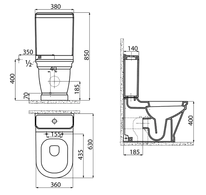 Sapho - Antik - Kombi-WC - AN360 – 2. kép