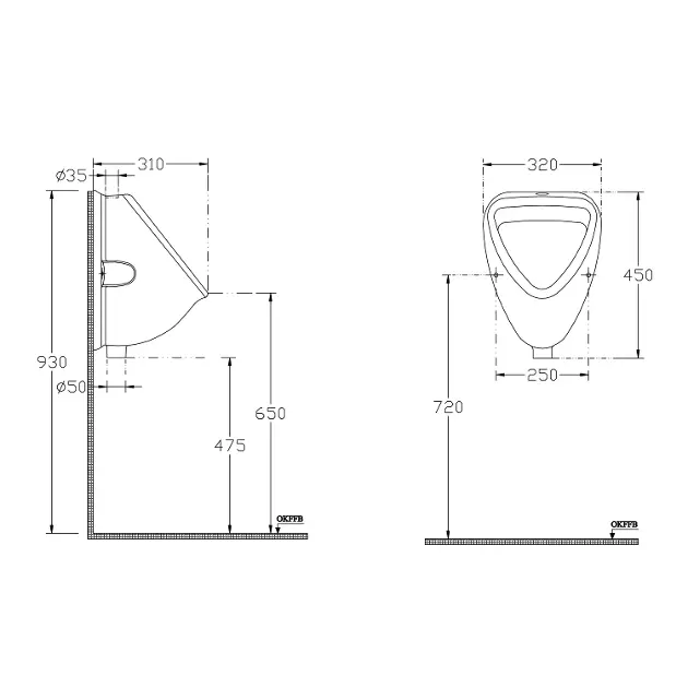 Aqualine - Sanitary ceramics - Piszoár - 10TP92001 – 2. kép