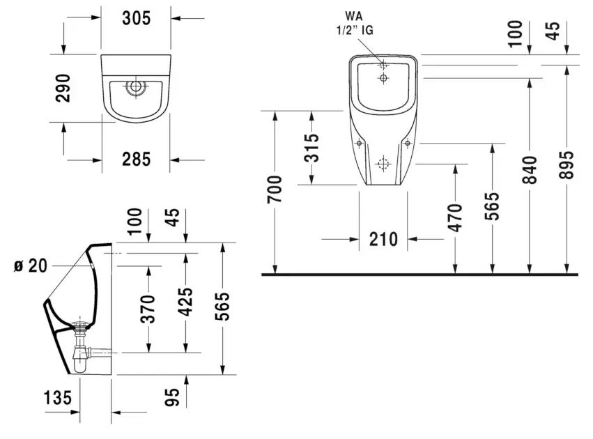 Duravit - D-Code - Piszoár - 0829302000 – 2. kép