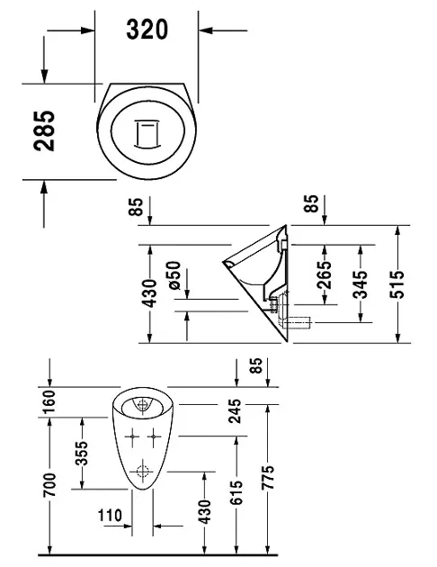 Duravit - Starck 1 - Piszoár - 0835320000 – 2. kép