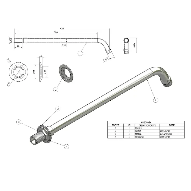 Aqualine - Equipment and accessories - Zuhanyfej kar - T04 – 2. kép