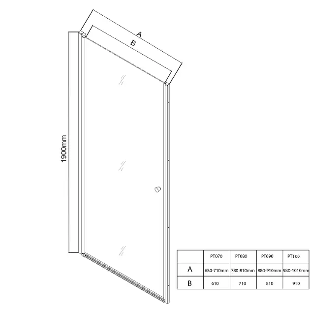 Aqualine - Pilot - Zuhanyajtó - PT080W – 2. kép