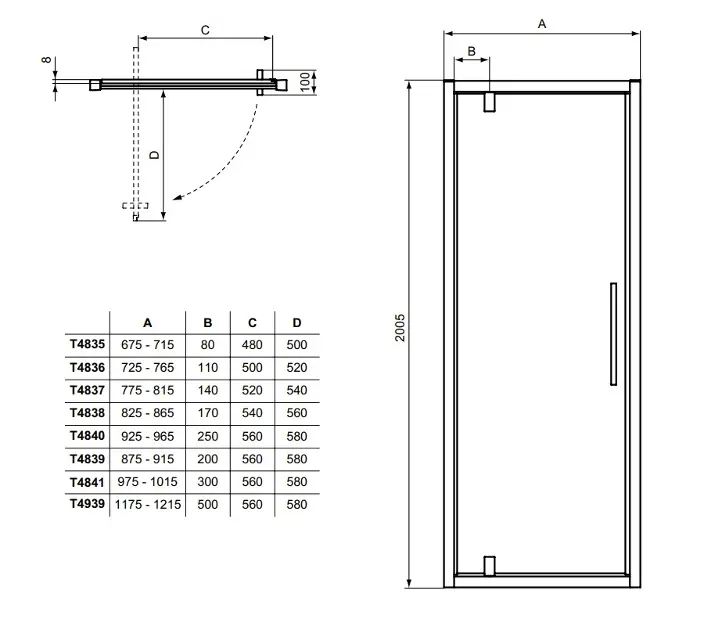 Ideal Standard - i.Life - Zuhanyajtó - T4840EO – 2. kép