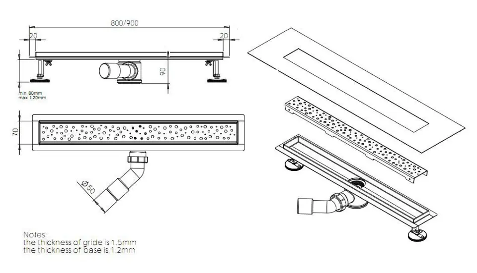 Aqualine - Shower drains - Zuhanylefolyó - NO3190 – 2. kép