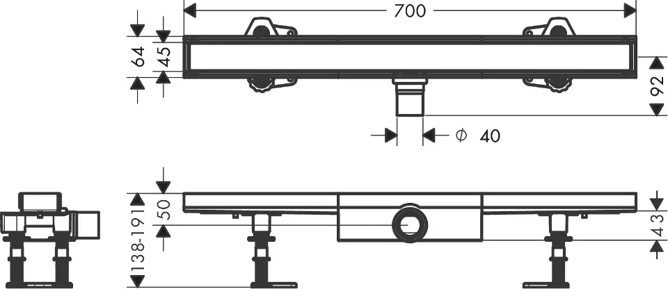 Hansgrohe - RainDrain Compact - Zuhanylefolyó - 56165000 – 2. kép