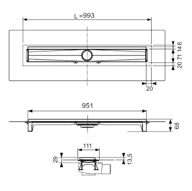 Tece - TECEdrailine-Evo - Zuhanylefolyó - 601003 – 2. kép