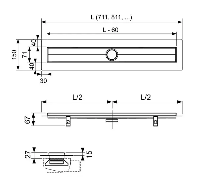 Tece - TECEdrainline - Zuhanylefolyó - 600800 – 2. kép